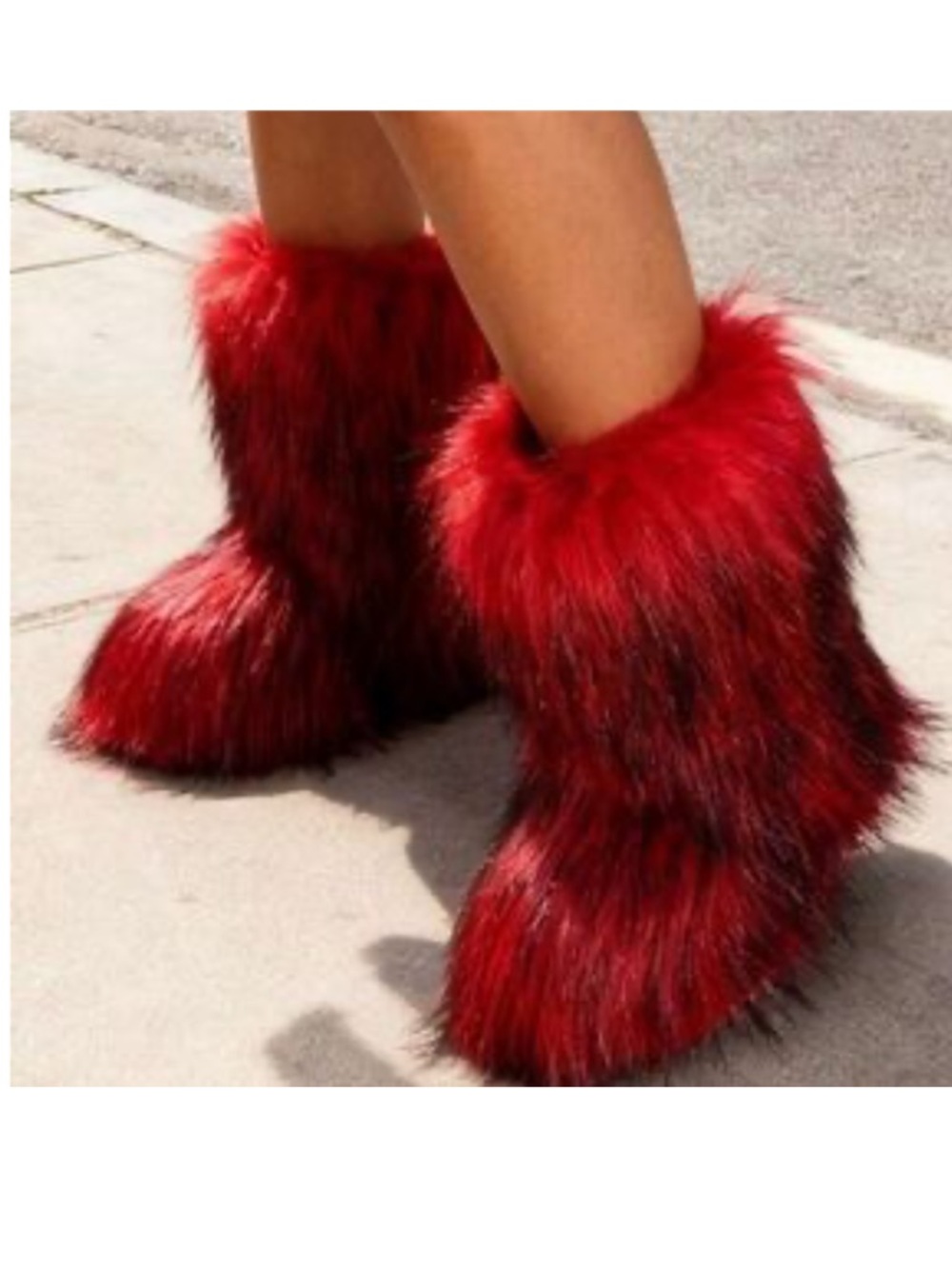 Red Faux Fur Boots Furry Half Calf 39 7 7.5 8